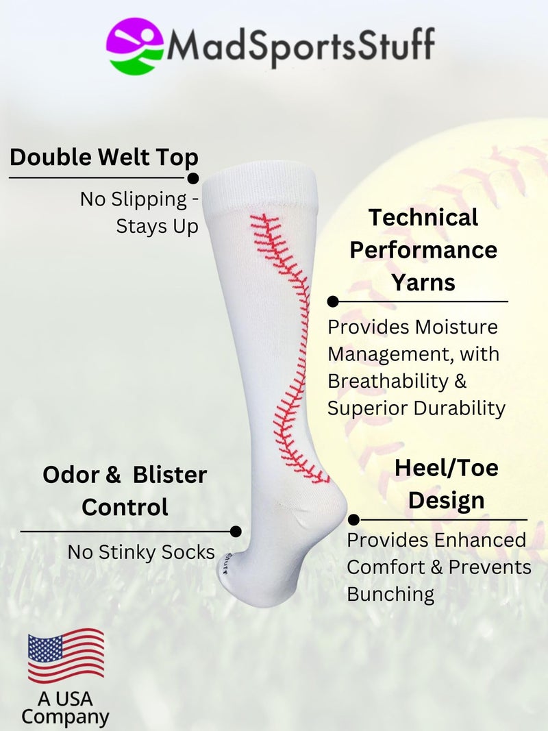 MadSportsStuff Softball Socks with Stitches Over the Calf (White/Red, Small) - Image 4